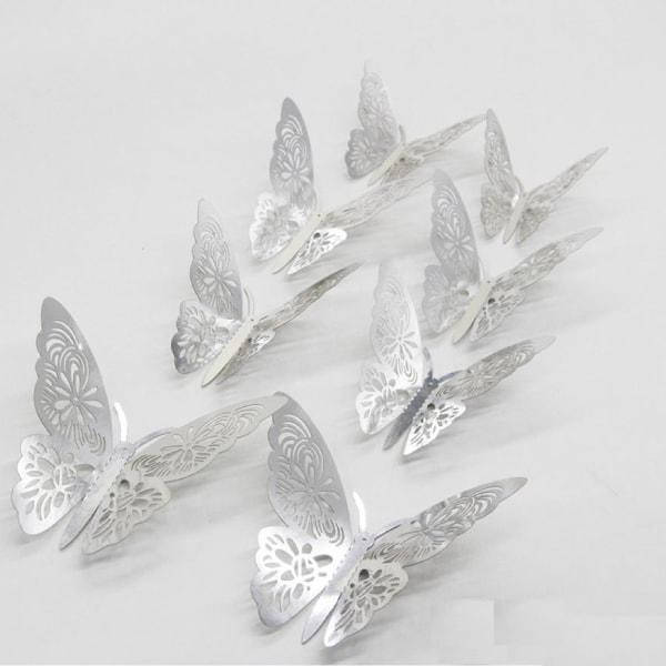 

(12 шт) Набор Бабочек 3D На Скотче, СЕРЕБРО Ажурные