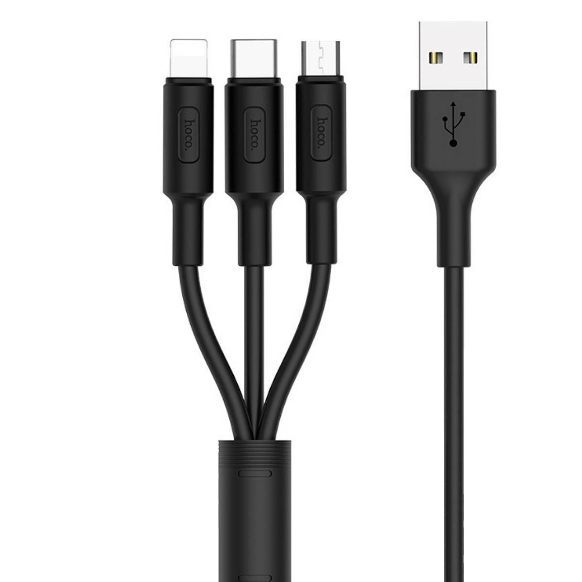 

Кабель Hoco X25 Soarer one pull three charging cable,lightning+Micro+Type-c Black, Черный