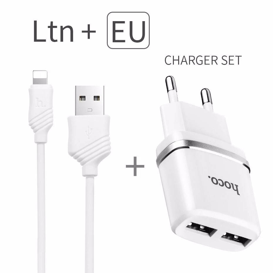 

Сетевое ЗУ HOCO C12 Smart на 2USB (2.4A) + Lightning cable, Белый