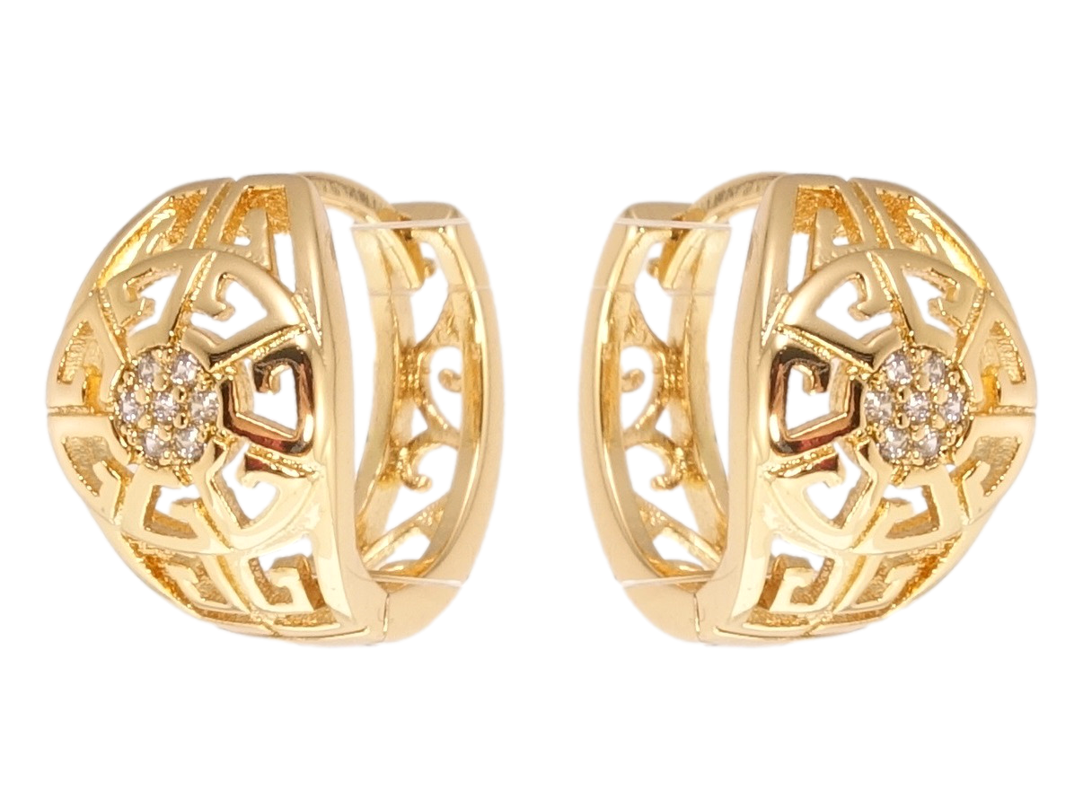 

Серьги Xuping Позолота 18K колечки "Резной орнамент с цирконием"