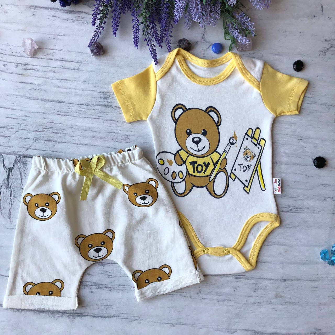 

Желтый летний костюм для мальчика 1. Размер 62 см, 74 см