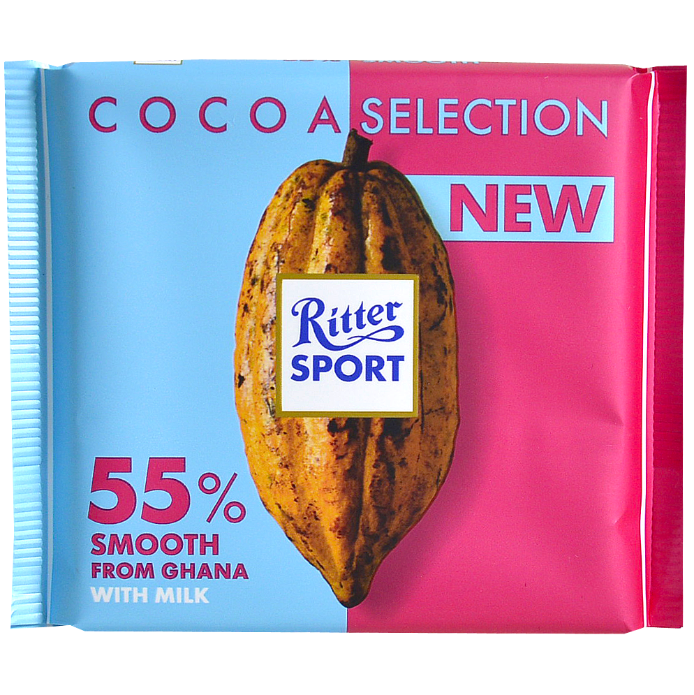 

Шоколад Ritter Sport молочный с 55% какао с мягким вкусом из Ганы 100г (1уп/12шт)
