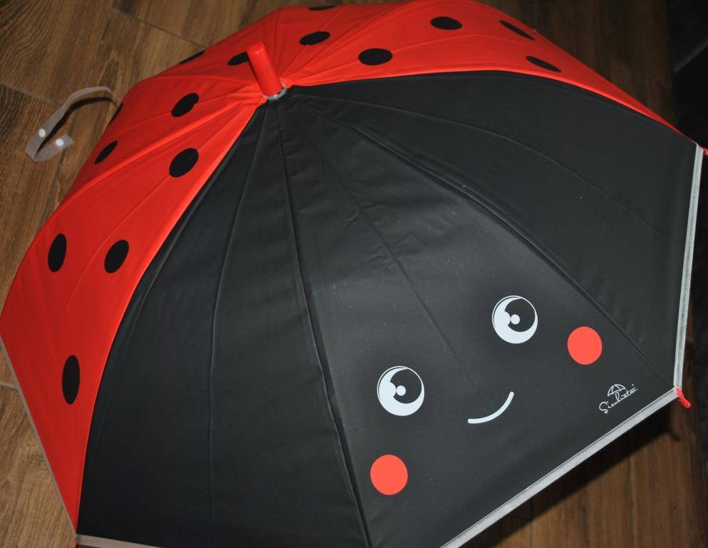 

Детский зонт трость, полуавтомат силикон божья коровка