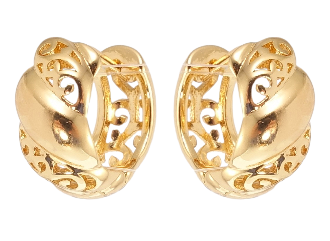 

Серьги Xuping Позолота 18K колечки "Резной вензельный орнамент с напылением"