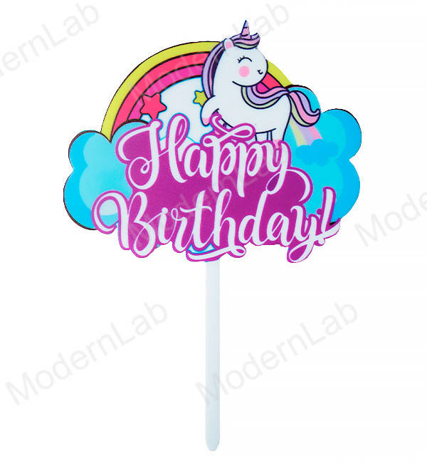 

Топпер на торт "Единорог на облаке", размер - 15х10 см, акрил