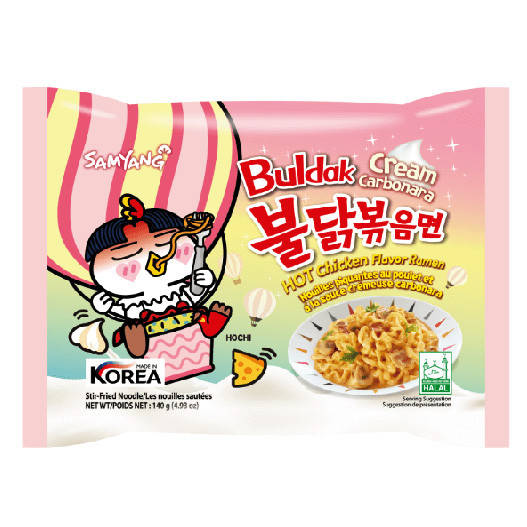 

Лапша рамен со вкусом курицы в сливочном соусе карбонара, острая, 140 г, ТМ Samyang, Южная Корея