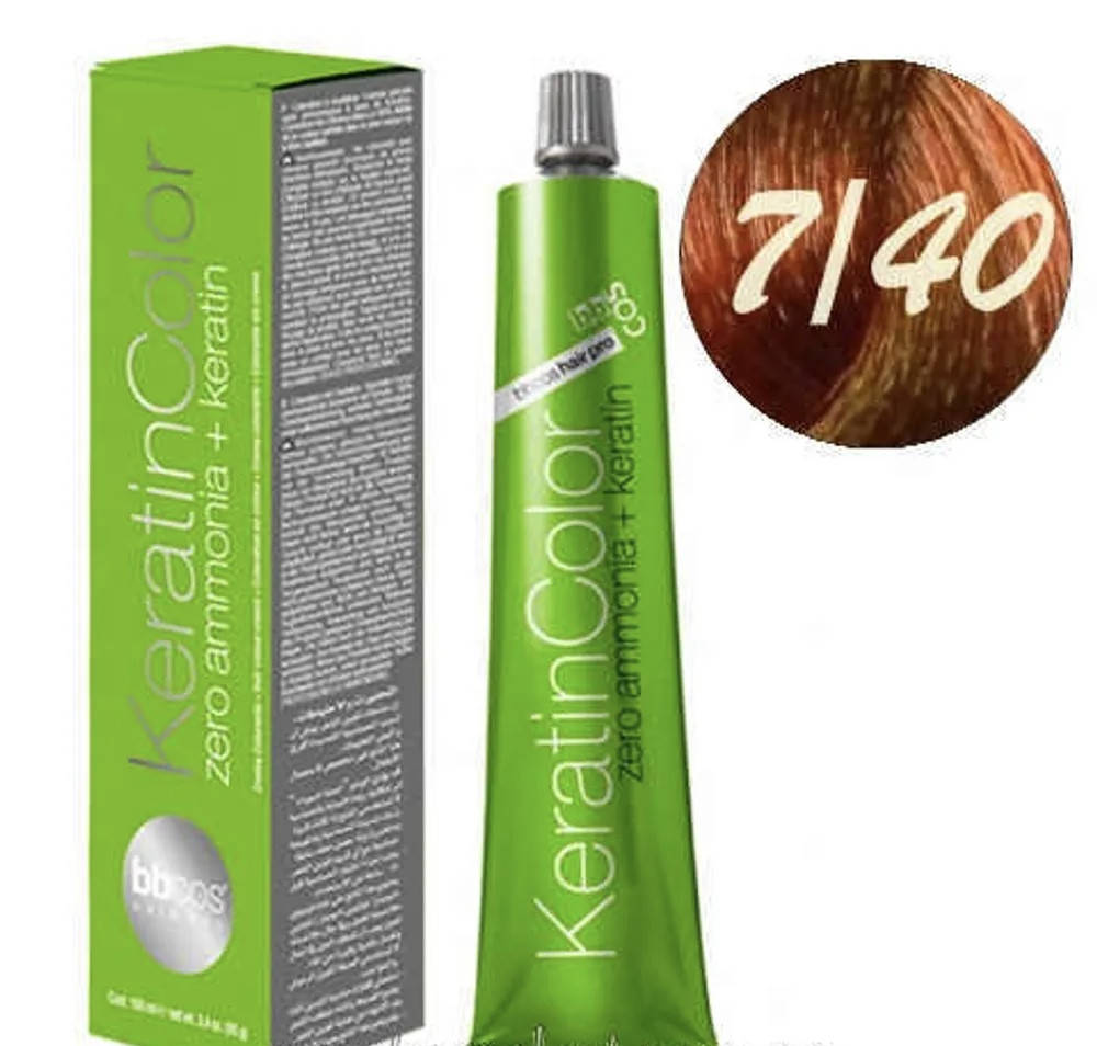 

7/40 Крем-фарба для волосся безаміачна BBCOS Keratin Color мідний інтенсивний 100 мл