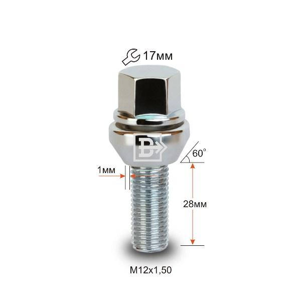 

Болт колесный 175110 PCD M12X1,5X28 Хром Подстроечный конус +-1мм ключ 17мм
