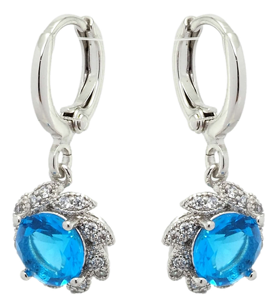 

Серьги Xuping Родий колечки "Цветочная нежность с голубыми кристаллами"