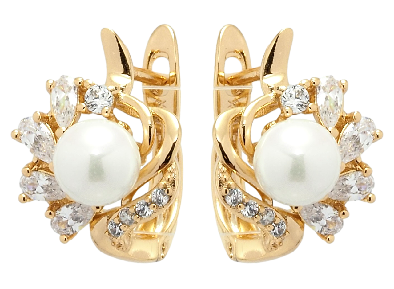 

Серьги Xuping Позолота 18K английский замок "Цветок с жемчужиной"
