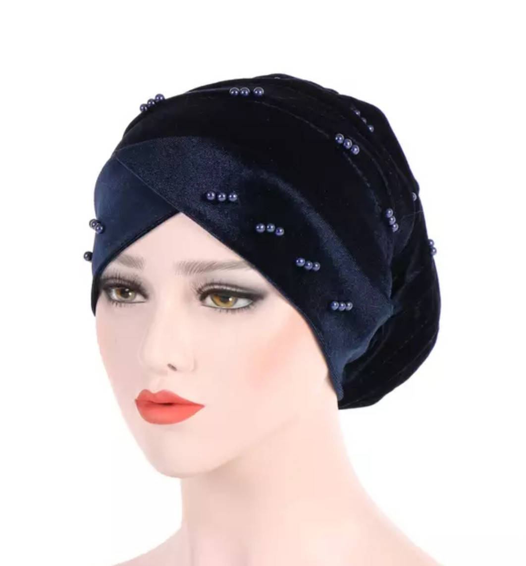 

Чалма шапка - хиджаб однотонная бархатная с бусинами черная, Черный