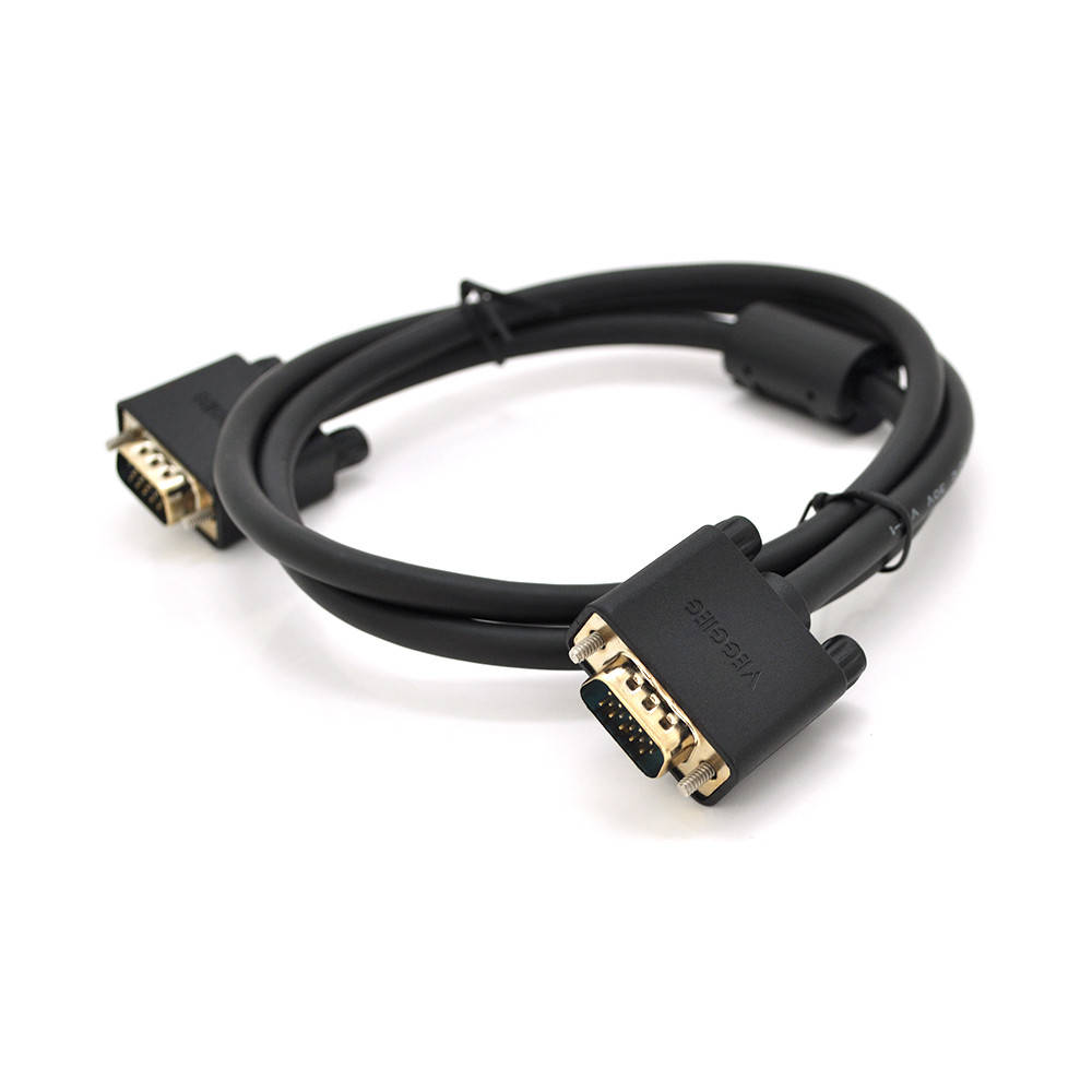 

Кабель VEGGIEG VG-1 VGA 3 + 6, 1m, male to male (тато-тато), OD-6.5mm, 1 ферит, круглий Black, коннектор Gold,
