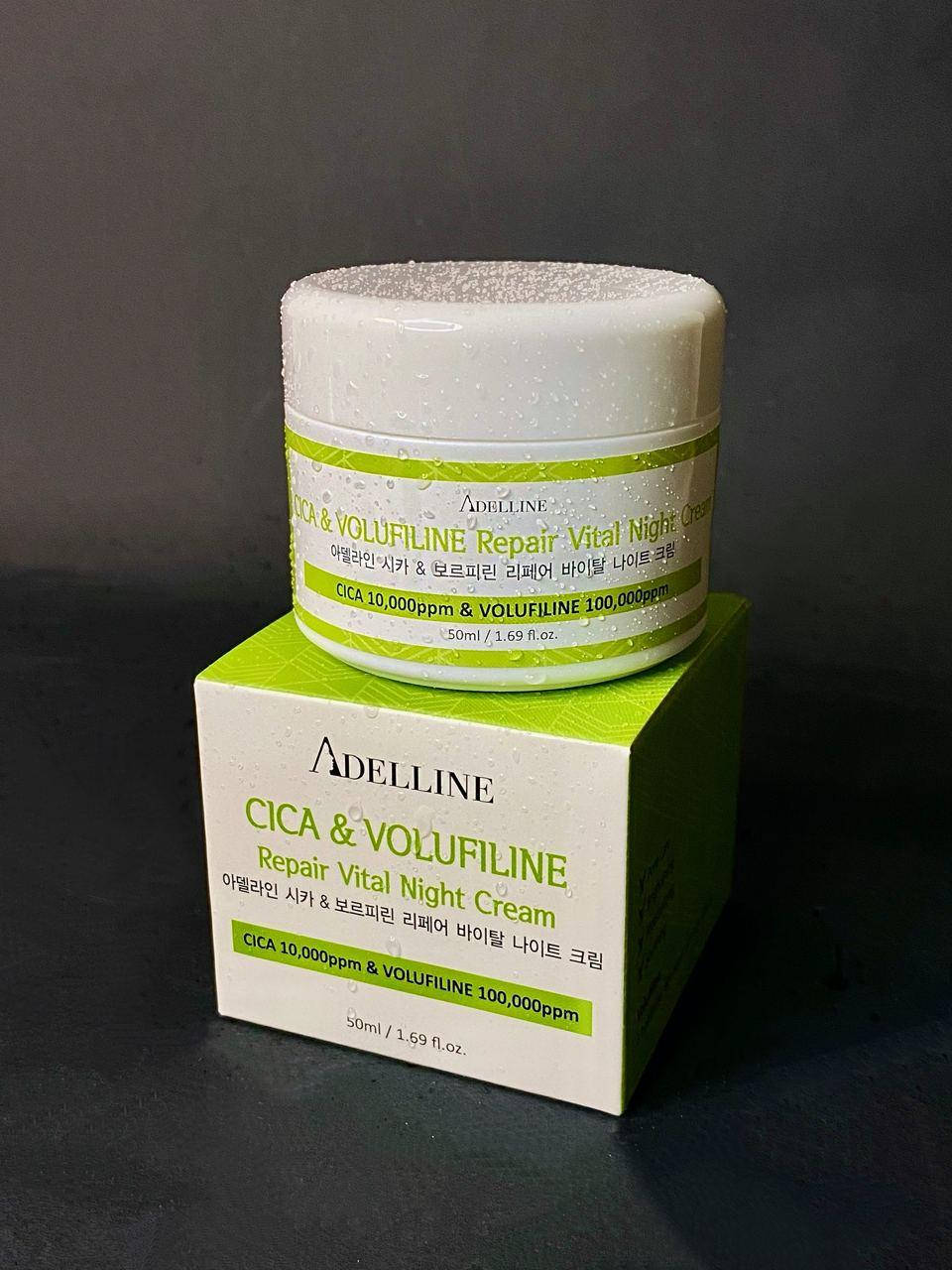 

Ночной крем с центеллой азиатской и волюфилином Adelline CICA VOLUFILINE Repair Vital (50 ml)