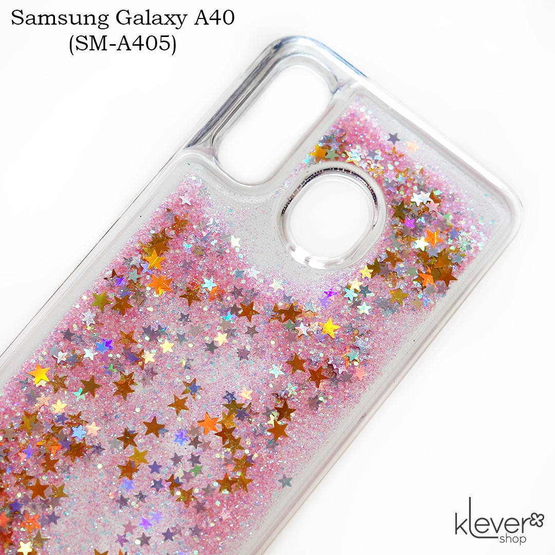 

Чехол аквариум для Samsung Galaxy A40 (SM-A405) (звездочки и розовые блестки), Розовый