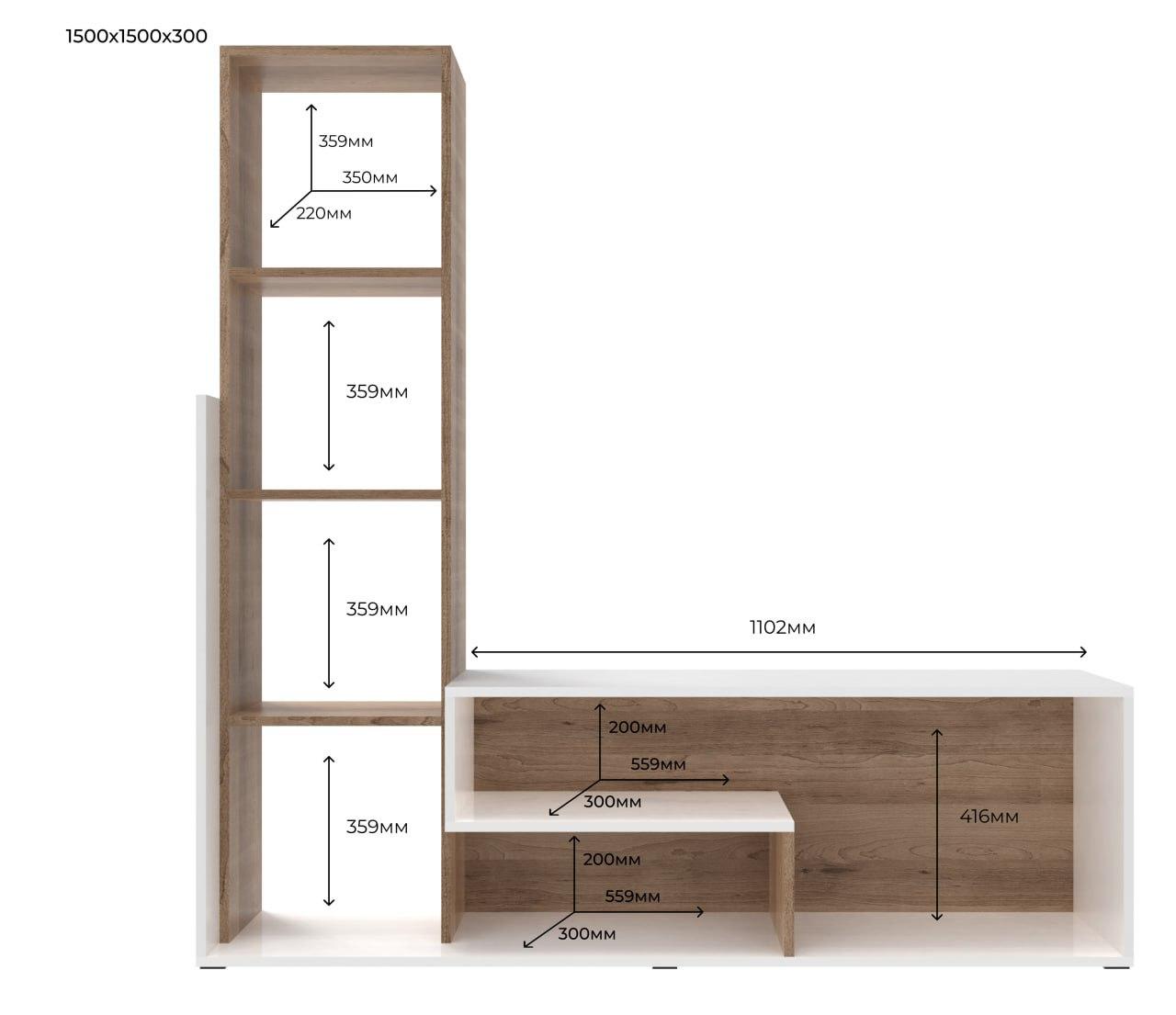 Стінка у вітальню Doros Етана Дуб Артизан / Білий 150х30х150 (41510097) 4