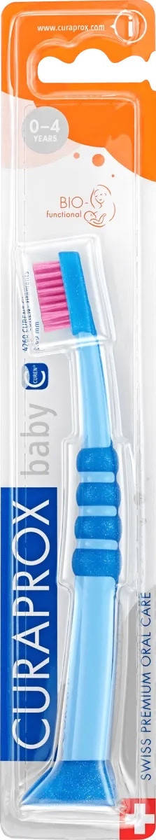 

Детская зубная щетка синяя с розовыми щетинками curaprox baby 4260, 0-4 года