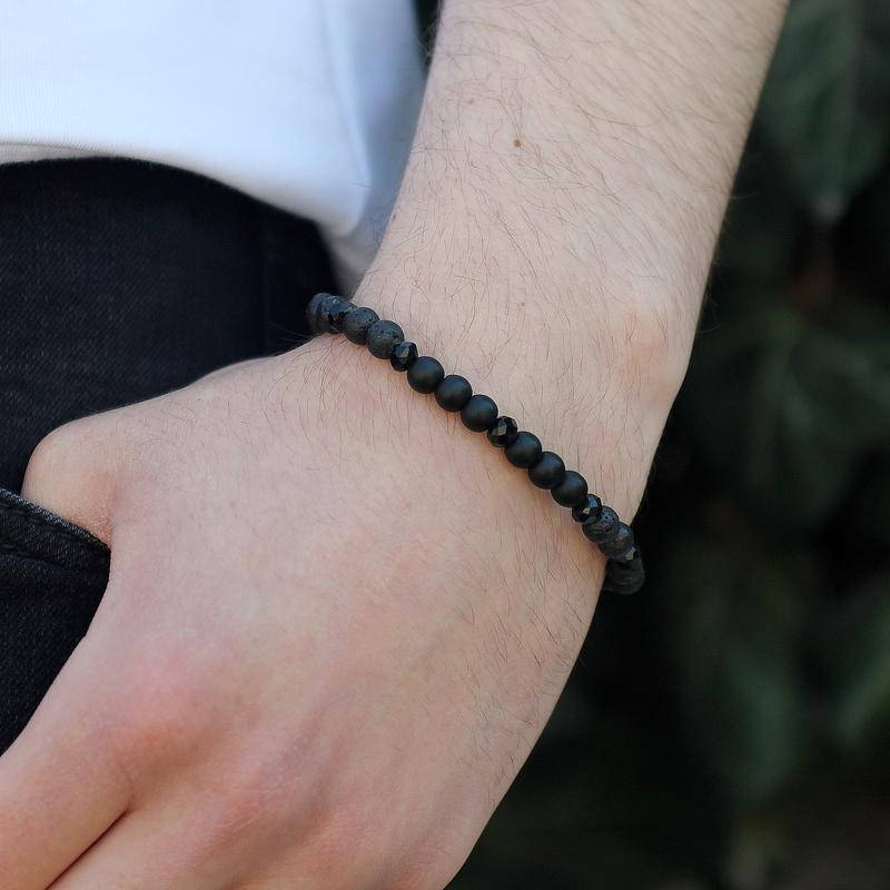 

Мужской браслет Лава и черный Агат d-6мм L-20 см