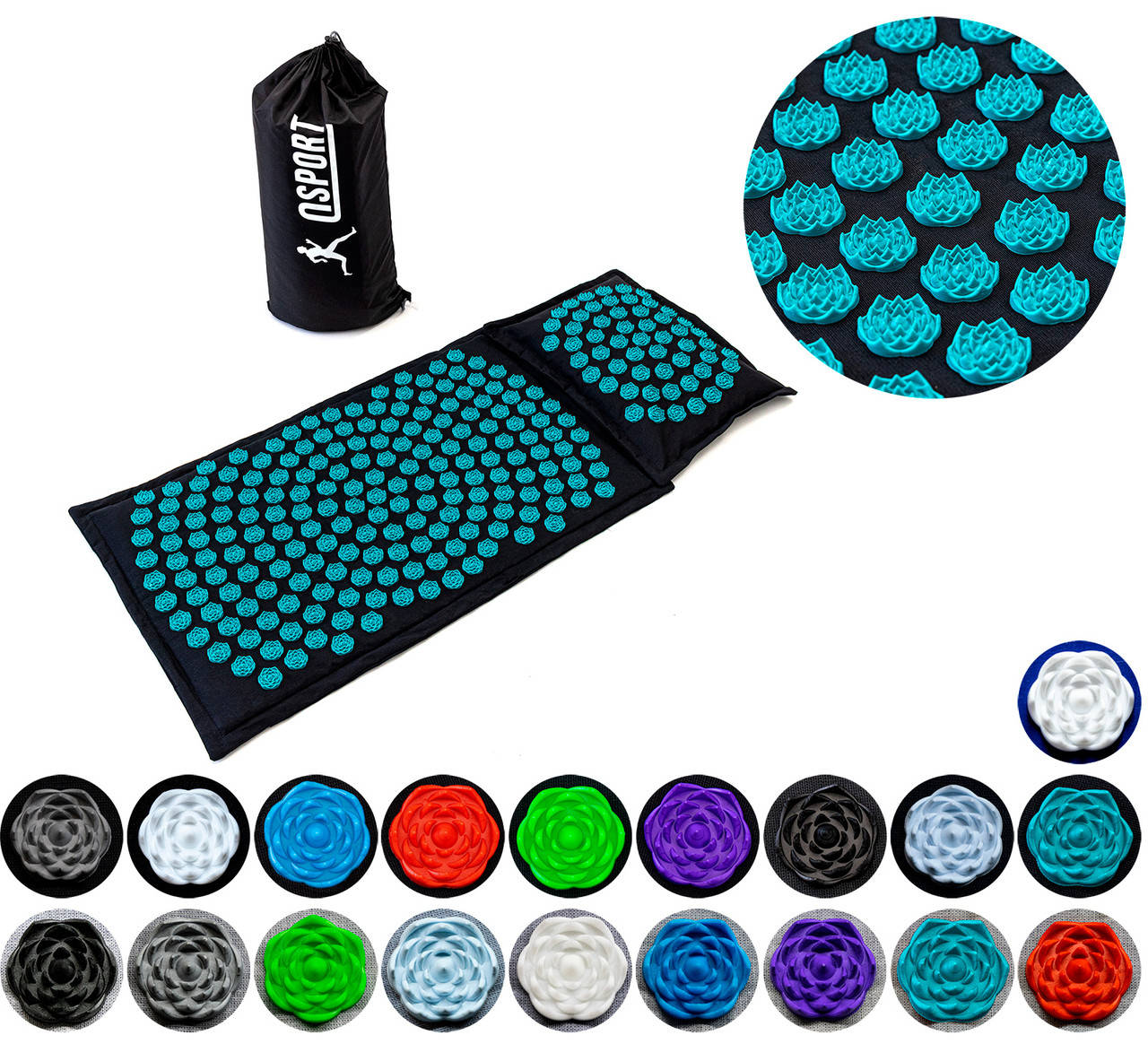 

Массажный коврик Аппликатор Кузнецова + массажная подушка массажер для шеи OSPORT Lotus Mat Eco (apl-020), Разные цвета