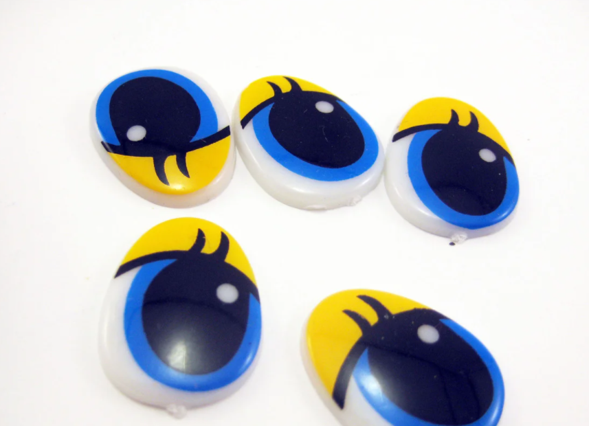 

Глазки пластиковые для игрушек овальные 23*15 мм 10 штук сине-желтые с ресницами. Очі для іграшок овальні