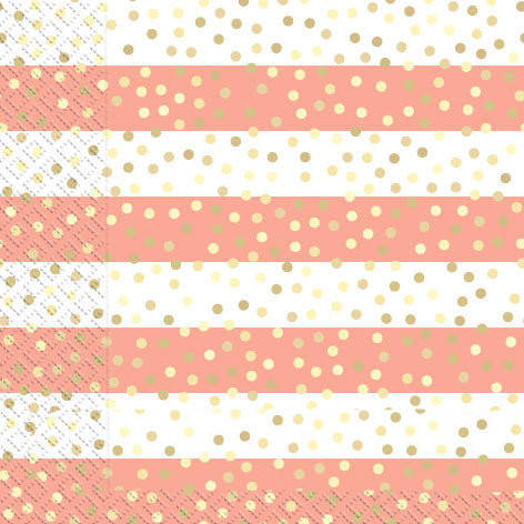 

Салфетки бумажные сервировочные с рисунком 20шт- Полоска/конфетти, Персиково-розовый