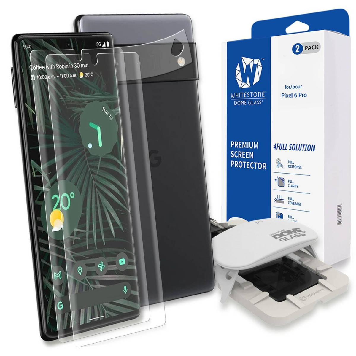 

Защитное стекло Whitestone Dome Glass Screen Protector 2-pack Set для Google Pixel 6 Pro Clear, Прозрачный