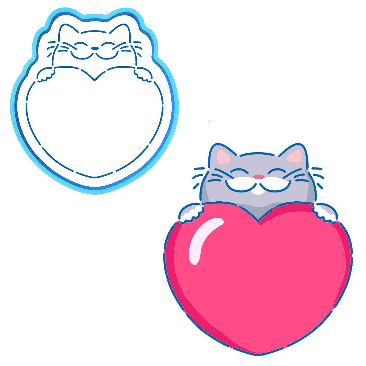 

Котик с сердцем вырубка с трафаретом 10*9 см (TR-2)