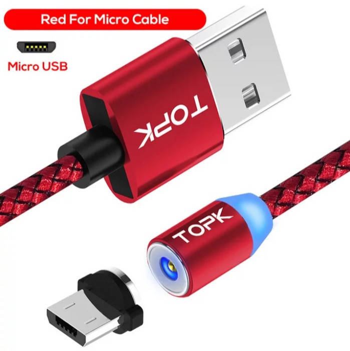 

Магнітний Micro USB кабель TOPK Червоний 2 метра, Красный