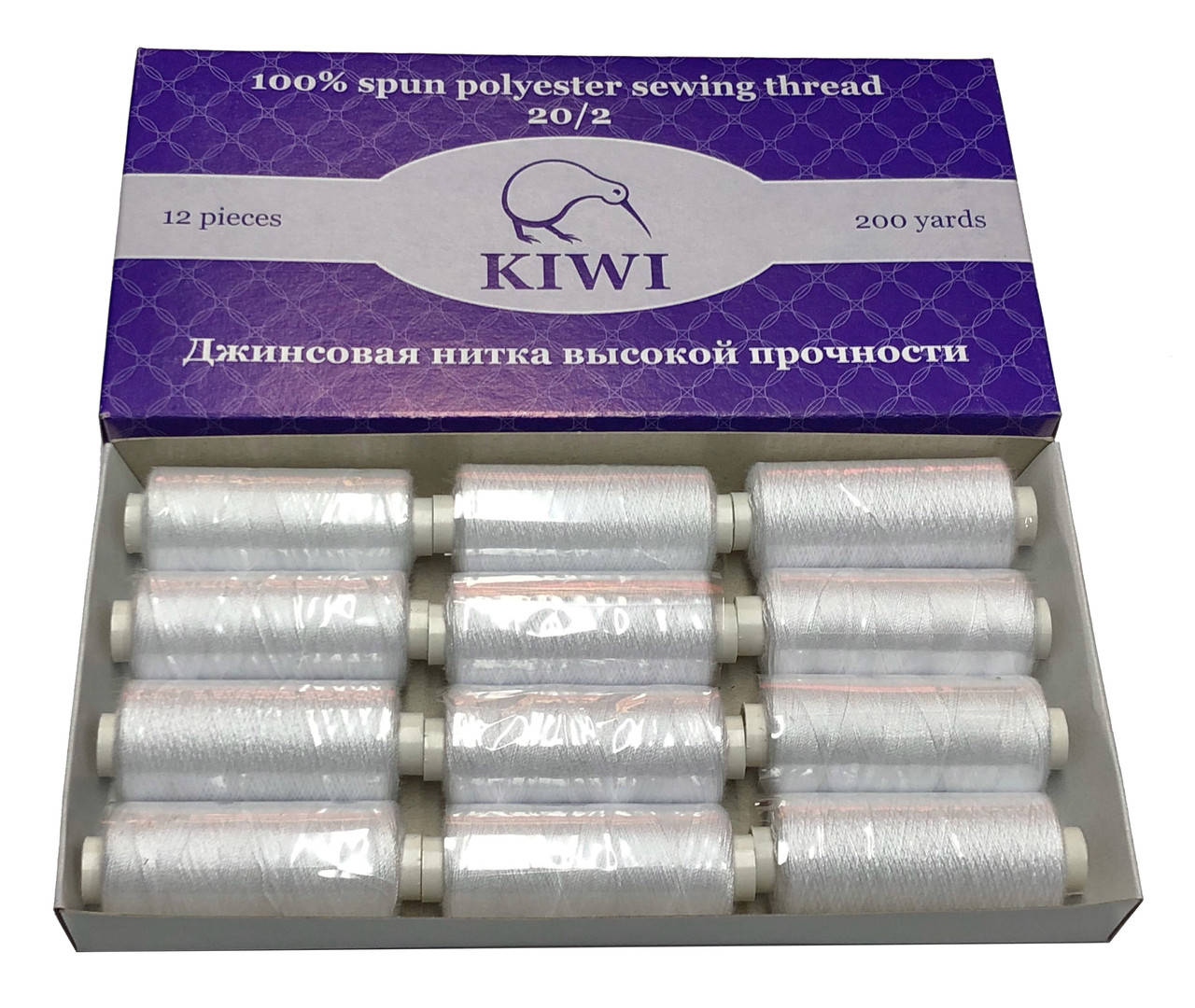 

Нить 20/2 армированная Белая 301тон 200ярдов повышенной прочности Kiwi