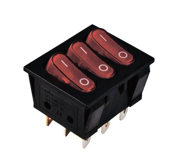 

Переключатель KCD2-3101N R+R+R/B 220V 3 клавиши красные с подсветкой TechnoSystems TNSy5500821