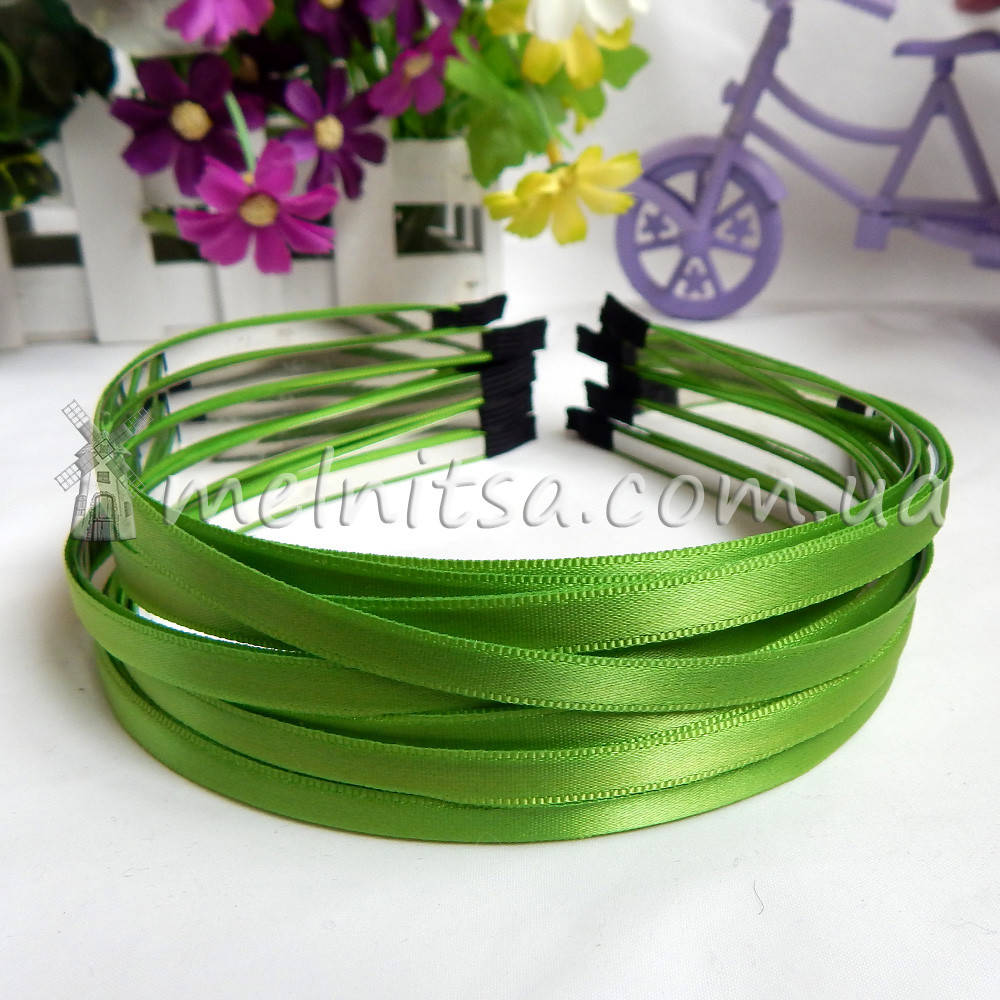 

Ободок для волос с салатовой атласной лентой, 6 мм