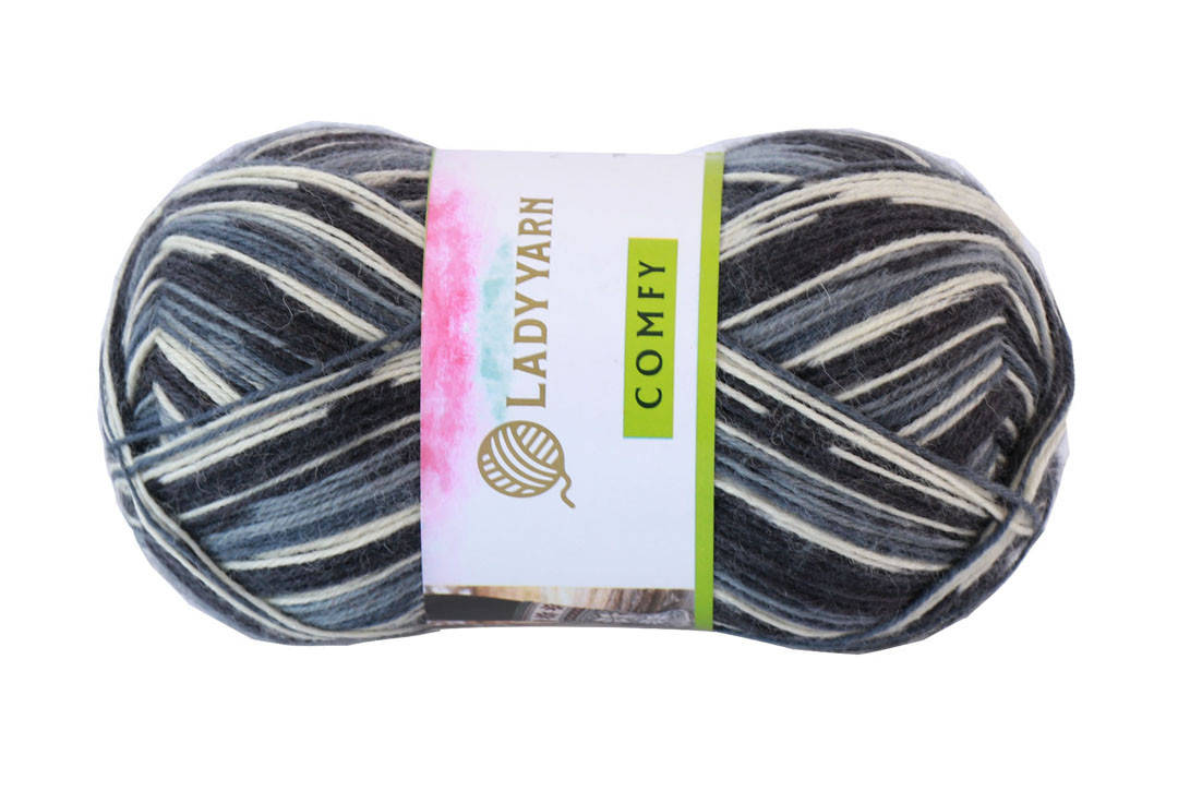 

Lady Yarn Comfy Socks, Серо-черный, №065, Секционное крашение