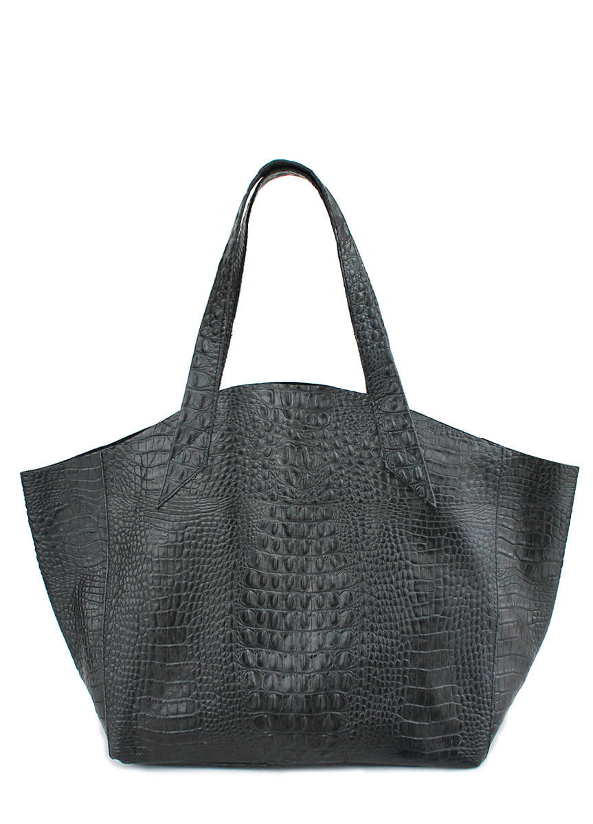 

Женская кожаная сумка POOLPARTY FIORE CROCODILE BLACK черная, Черный