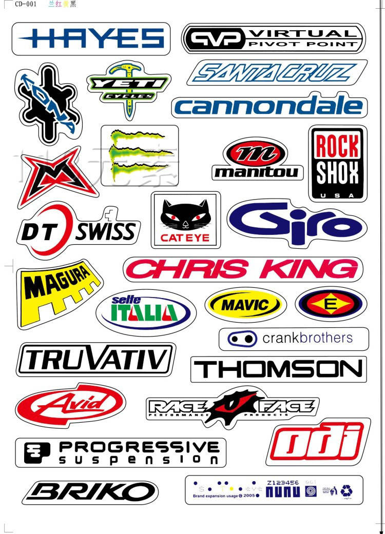 

Лист формата A4 с наклейками логотипов велосипедных торговых марок (5 ВАРИАНТОВ) 3 ("Контур"), Белый