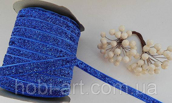 

Стрічка оксамитова 10 мм з люрексом №07 синя