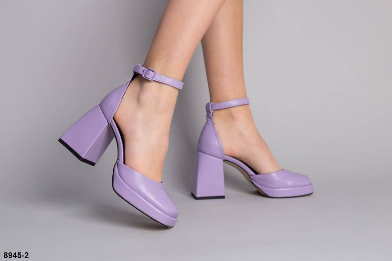 

Туфли женские кожаные лиловые на платформе и удобном каблуке, Сиреневый