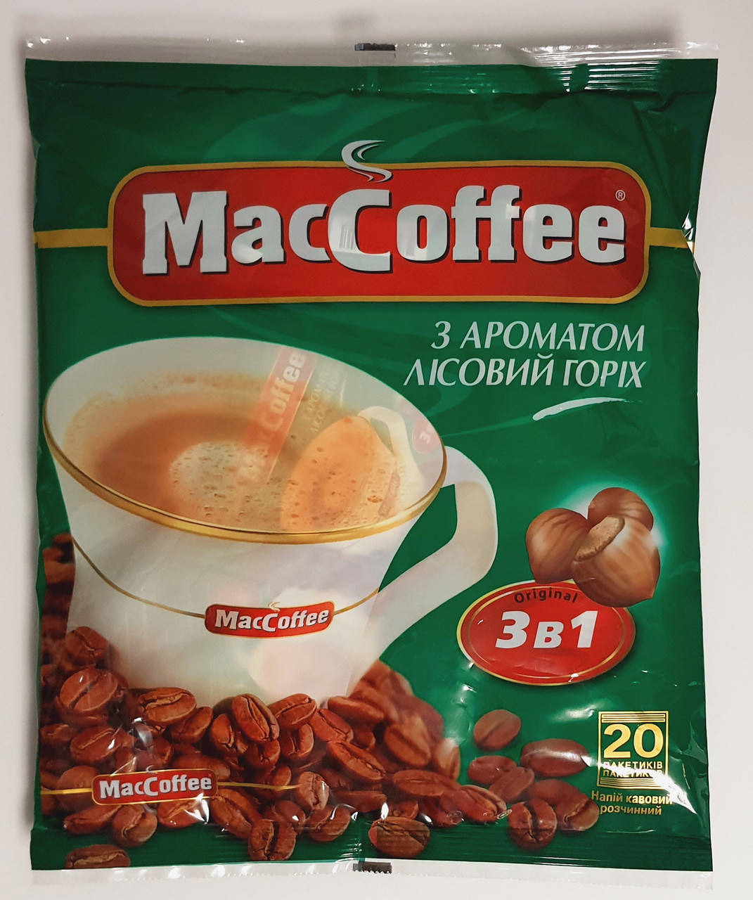 

Кофе "MacCoffee" Маккофе 3в1 с ароматом "Лесной орех" 20 стиков