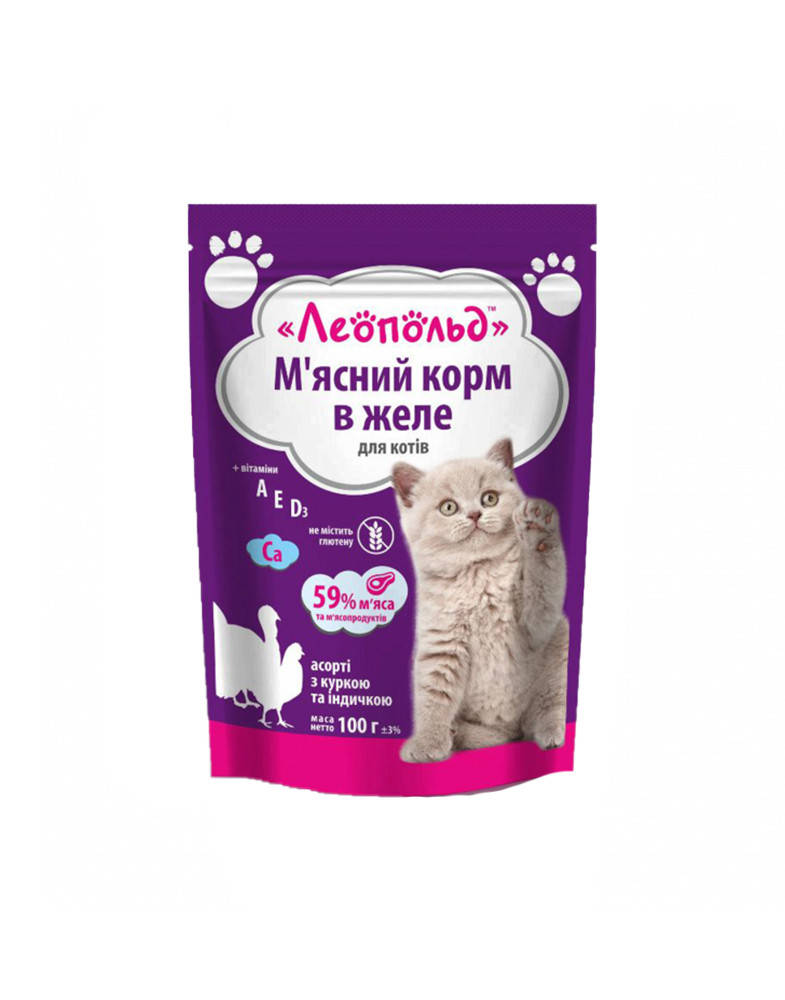 

Леопольд Ассорти с курицей и индейкой в желе 100 г