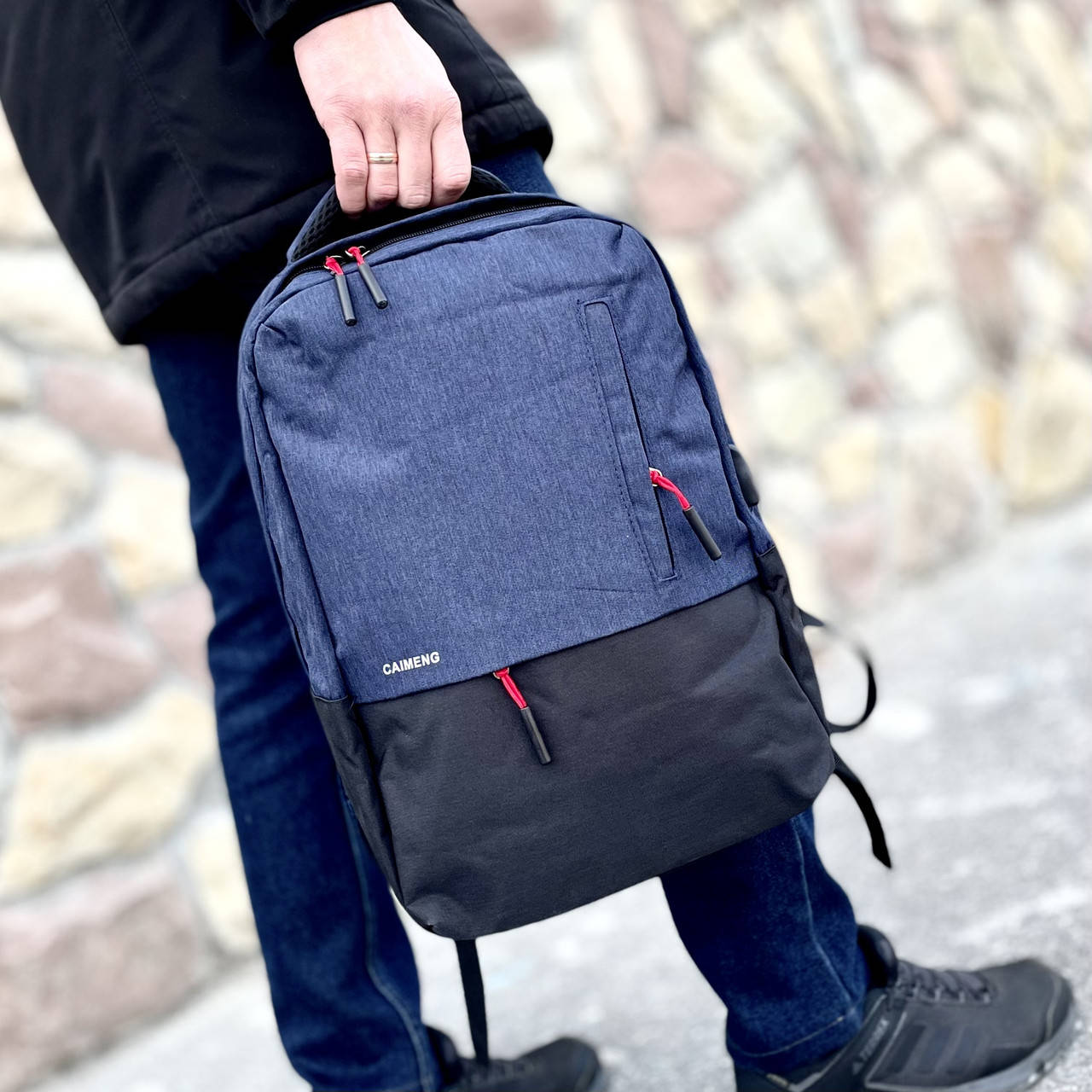 

Мужской городской рюкзак с USB портом, спортивный стильный вместительный качественный портфель, Синий