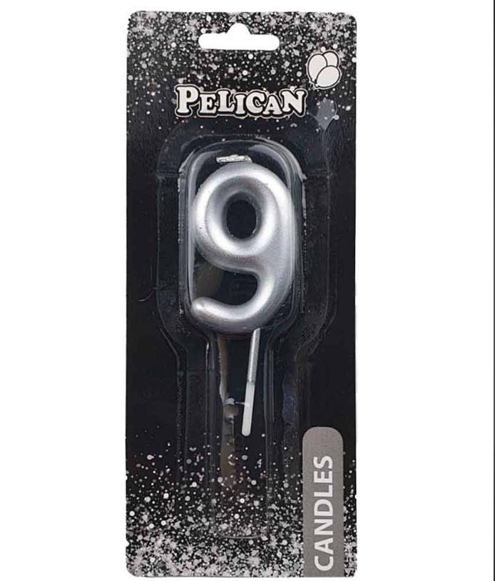 

Свеча для торта "9" серебряный 6см