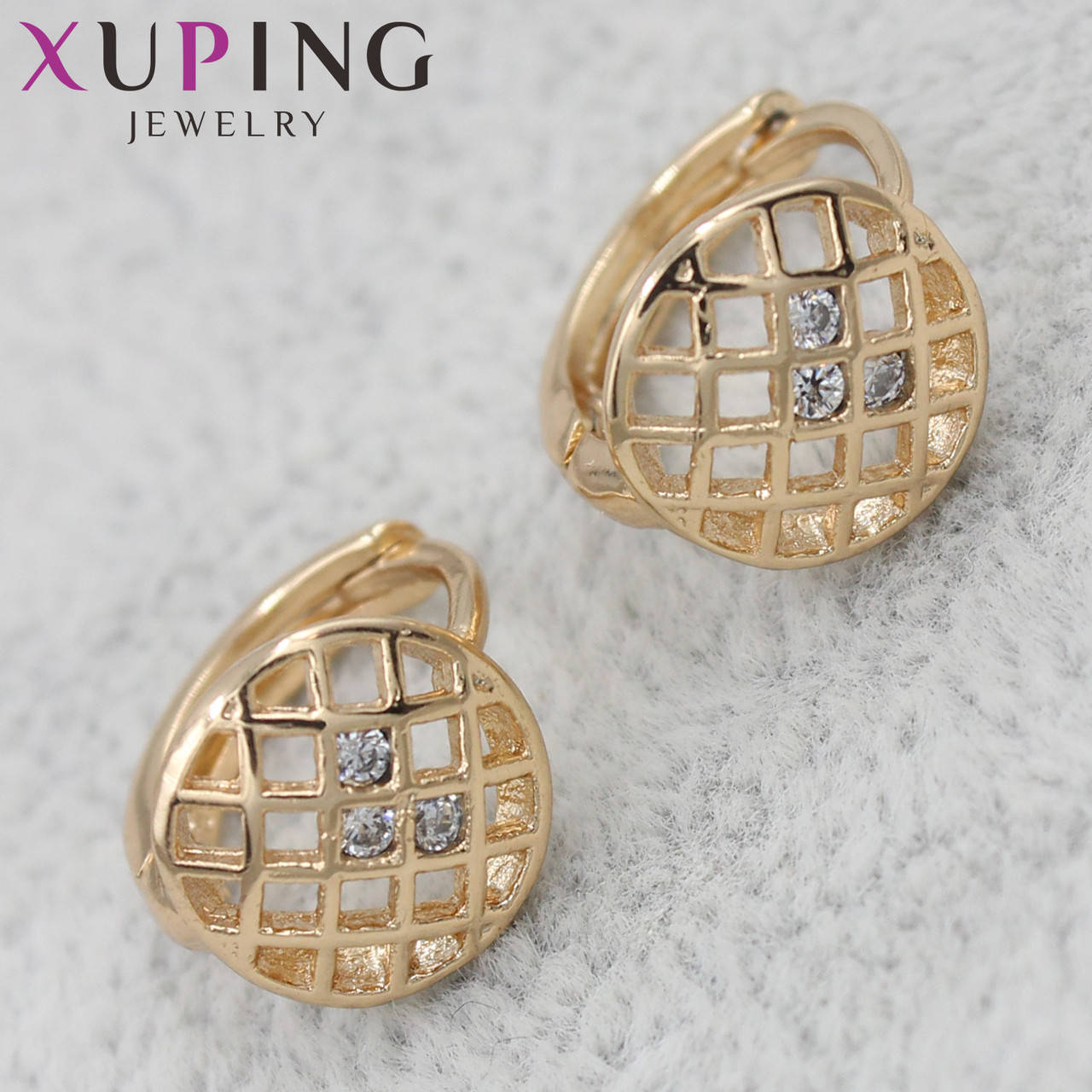 

Серьги кольца конго Xuping Jewelry золотистого цвета Соты со стразами 24K