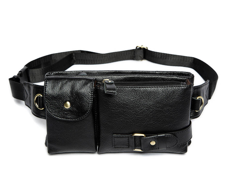 

Сумка мужская кожаная поясная. Бананка барсетка на пояс (черная), Черный