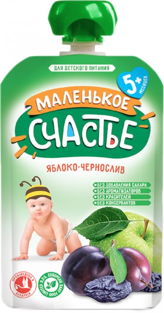

Пауч Яблоко Чернослив 90гр.с 5 месяцев, ТМ "Маленькое счастье"