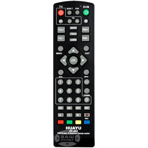 

Универсальный пульт HUAYU VP-002 (RM-D1155+) для DVB-T2 тюнеров