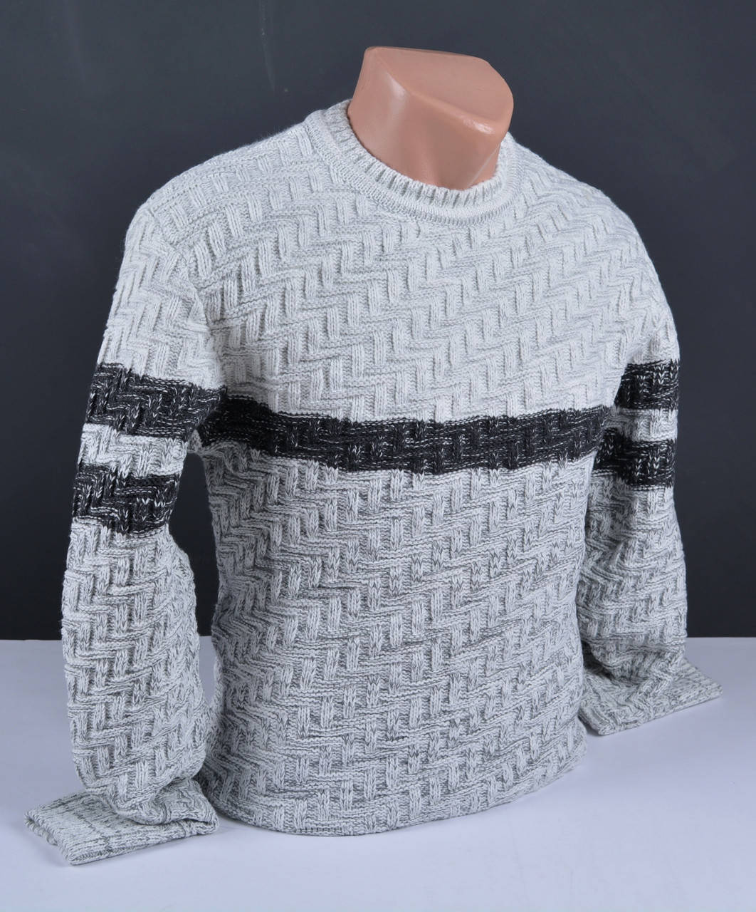 

Мужской теплый свитер большого размера светло-серый Турция 7064 Б 4XL