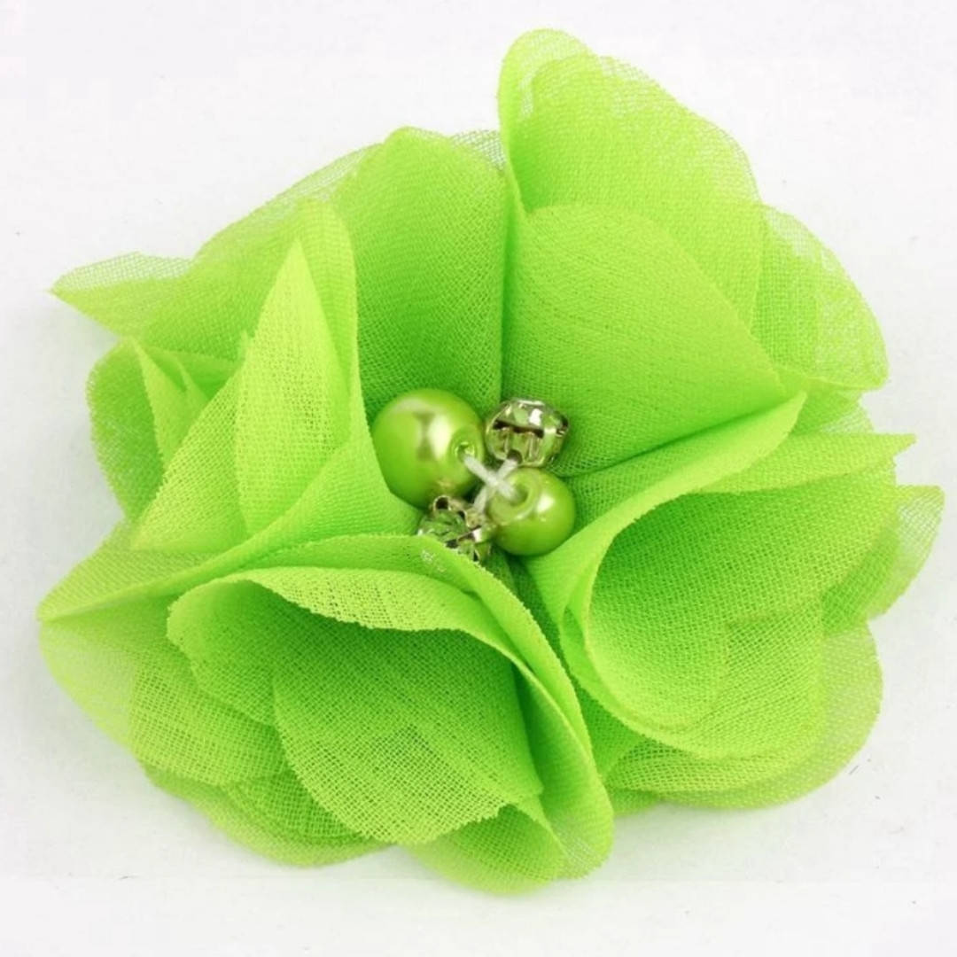 

Шифоновые цветы со стразами и жемчужной. Размер - 5.5см