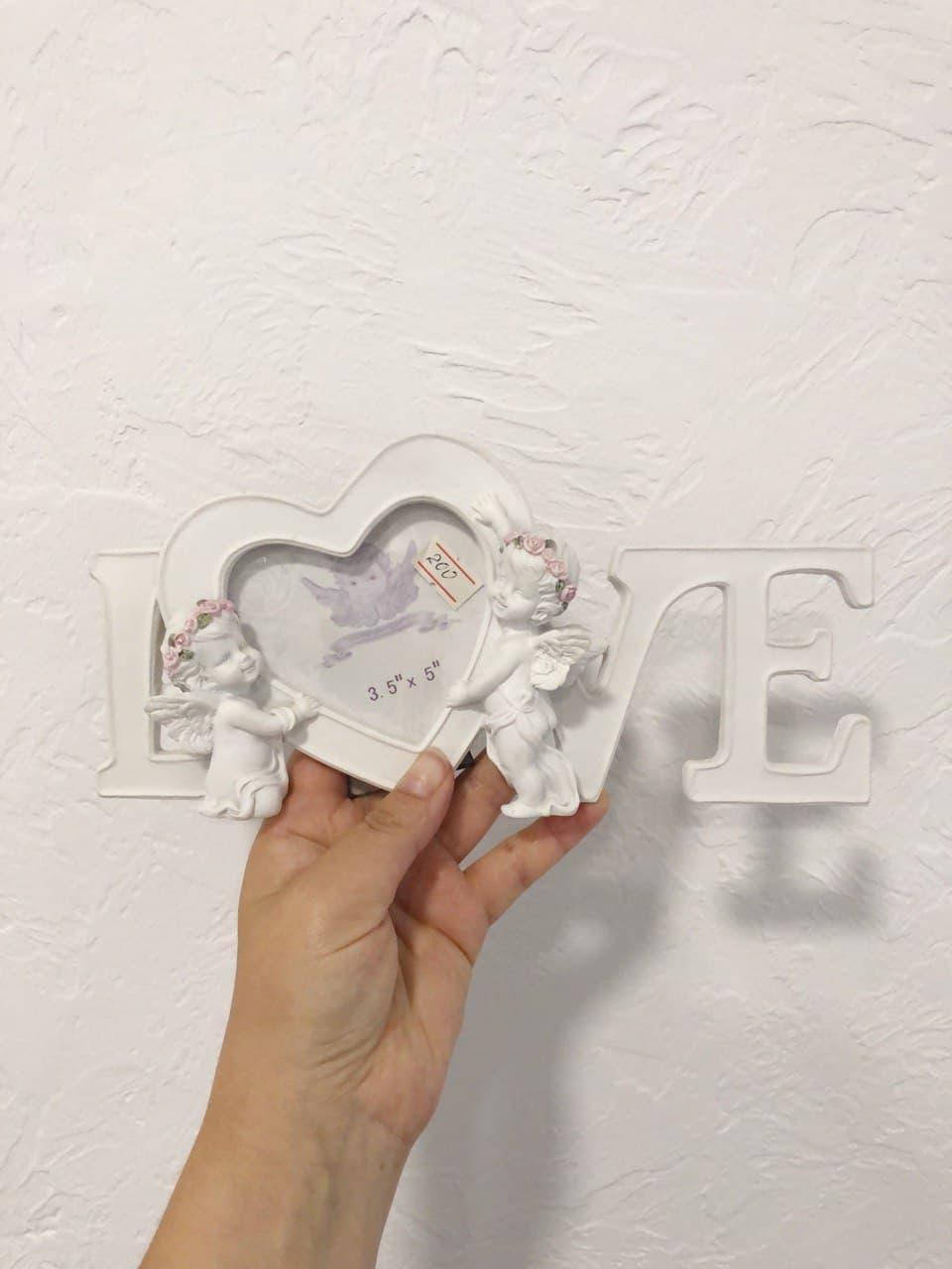 

Керамическая белая фоторамка сердце с ангелами и надписью LOVE, Белый
