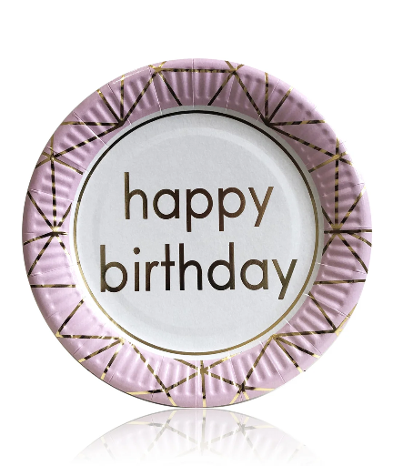 

Тарелки праздничные бумажные одноразовые " Happy Birthday" розовые 18 см 10 шт