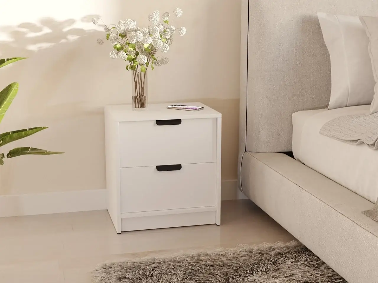 

Тумба прикроватная с выдвижными ящиками с черной ручкой FHT-3 Белый