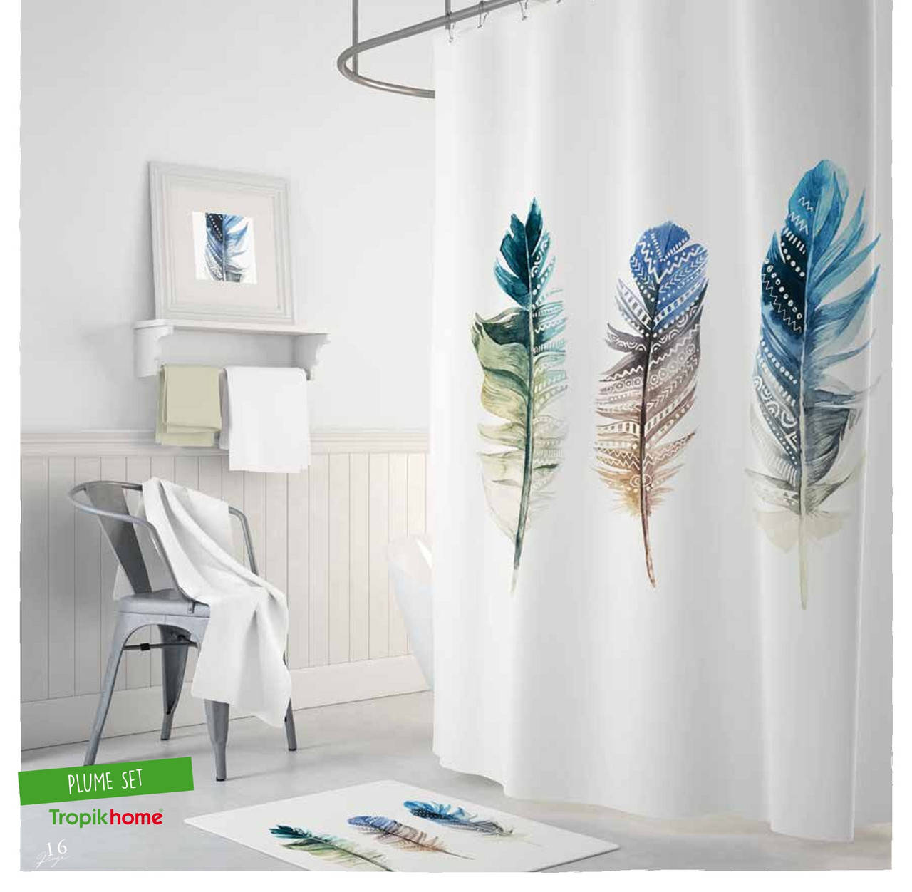 

Штора для ванной Plume Tropichome 180*200 см, Разные цвета