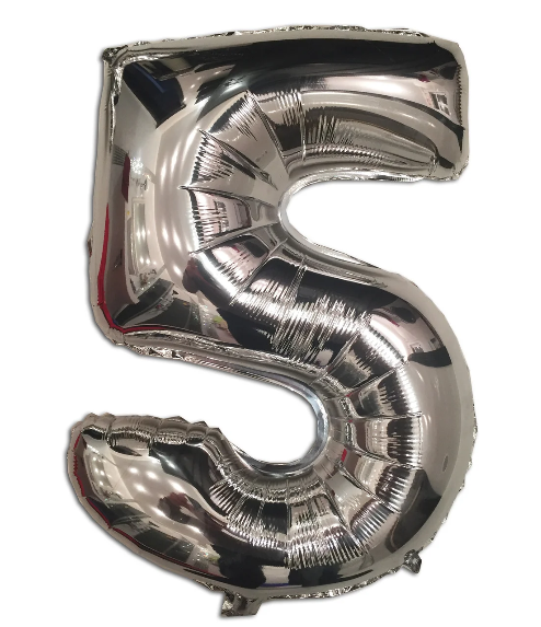 

Шар цифра "5" фольгированный серебряный, высота 35 см, Серебристый